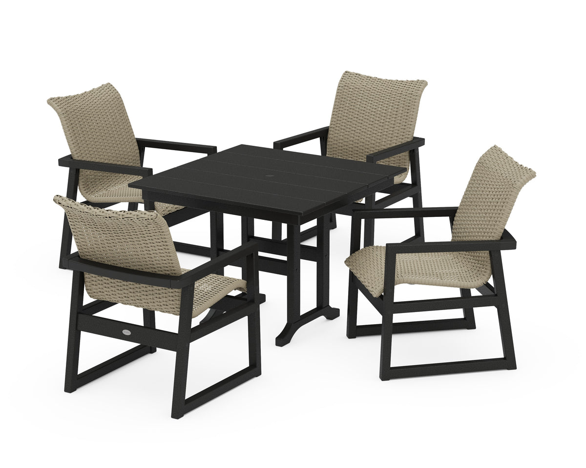 POLYWOOD EDGE Woven 5-Piece Farmhouse Dining Set in Black / Dune Grass