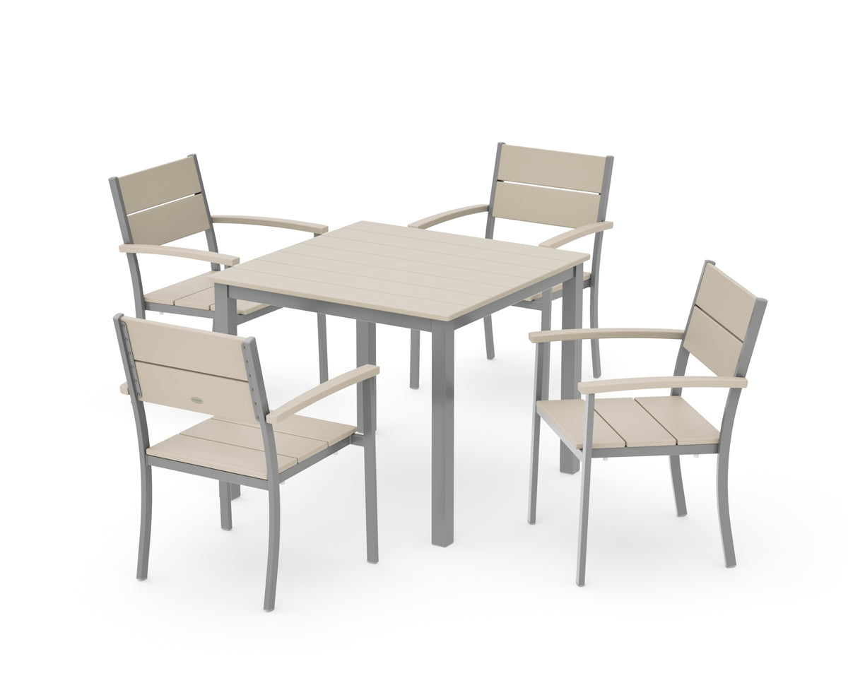 POLYWOOD Main Street 5-Piece Dining Set with Main Street 36" x 36" Dining Table in Silver / Sand
