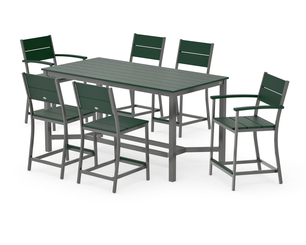 POLYWOOD Main Street 7-Piece Counter Set in Charcoal / Green