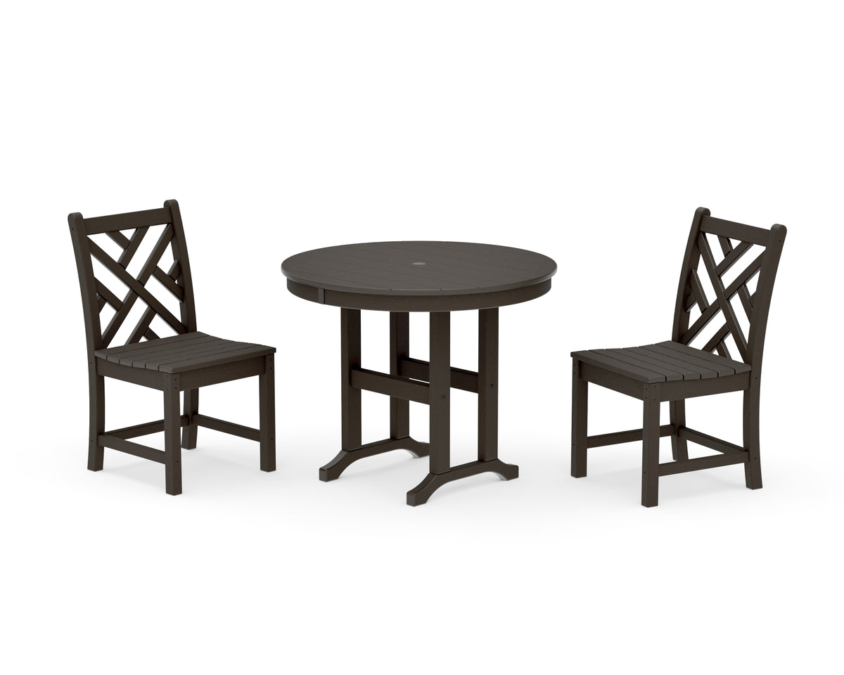 POLYWOOD Chippendale Side Chair 3-Piece Round Dining Set in Vintage Coffee