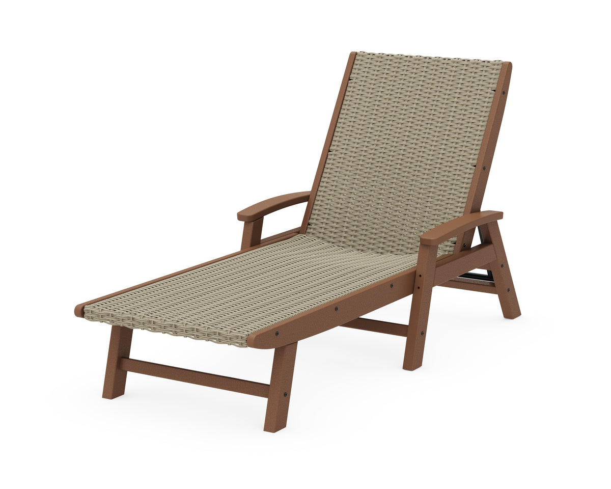 POLYWOOD Coastal Woven Chaise with Arms in Teak / Dune Grass