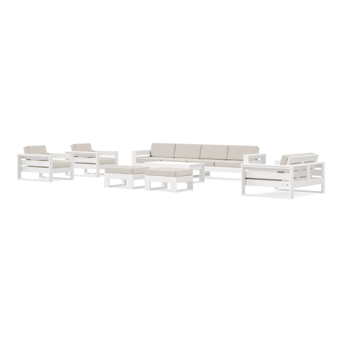 POLYWOOD PW Designer Series Latitude 8-Piece Lounge Sofa Set in Vintage White / Dune Burlap