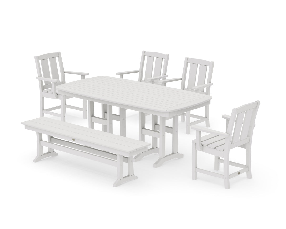 POLYWOOD Mission 6-Piece Dining Set with Bench in Vintage White