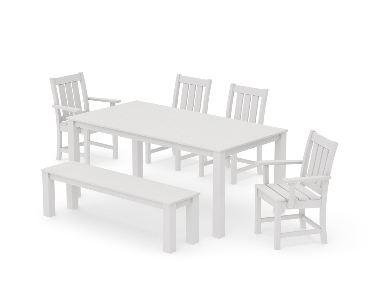 POLYWOOD Oxford 6-Piece Parsons Dining Set with Bench with Oxford Dining Side Chair in Vintage White