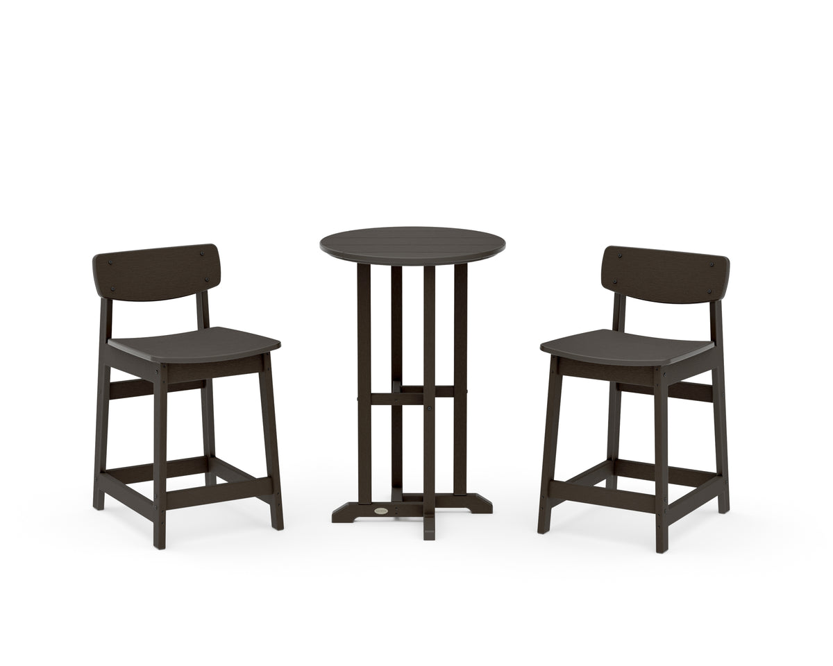 POLYWOOD Modern Studio Urban Lowback 3-Piece Bistro Counter Set in Vintage Coffee