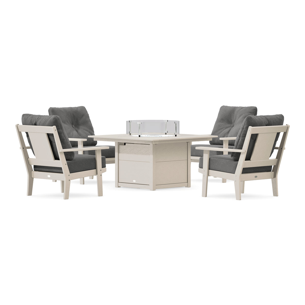 POLYWOOD Prairie 5-Piece Deep Seating Set with Fire Pit Table in Sand
