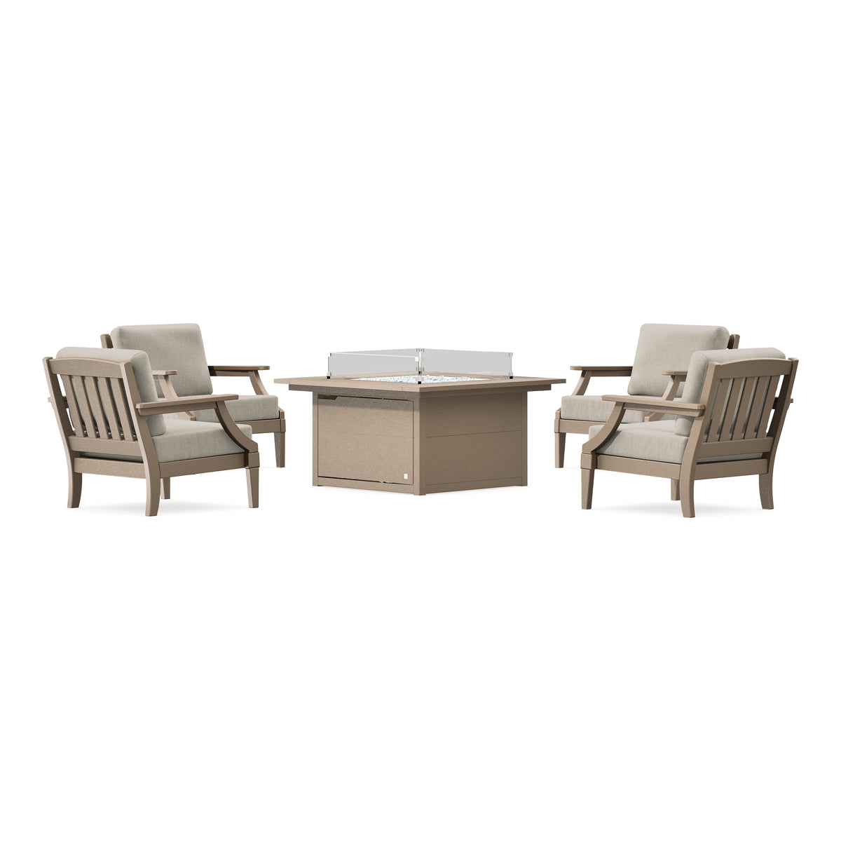 POLYWOOD PW Designer Series Estate 5-Piece Lounge Fire Table Set in Vintage Sahara / Cast Ash