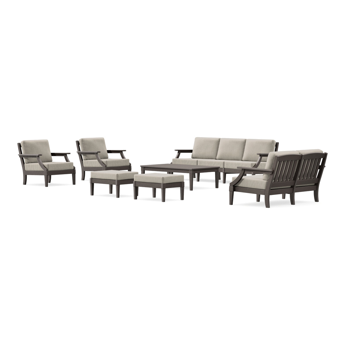 POLYWOOD PW Designer Series Estate 7-Piece Lounge Sofa Set in Vintage Coffee / Cast Ash