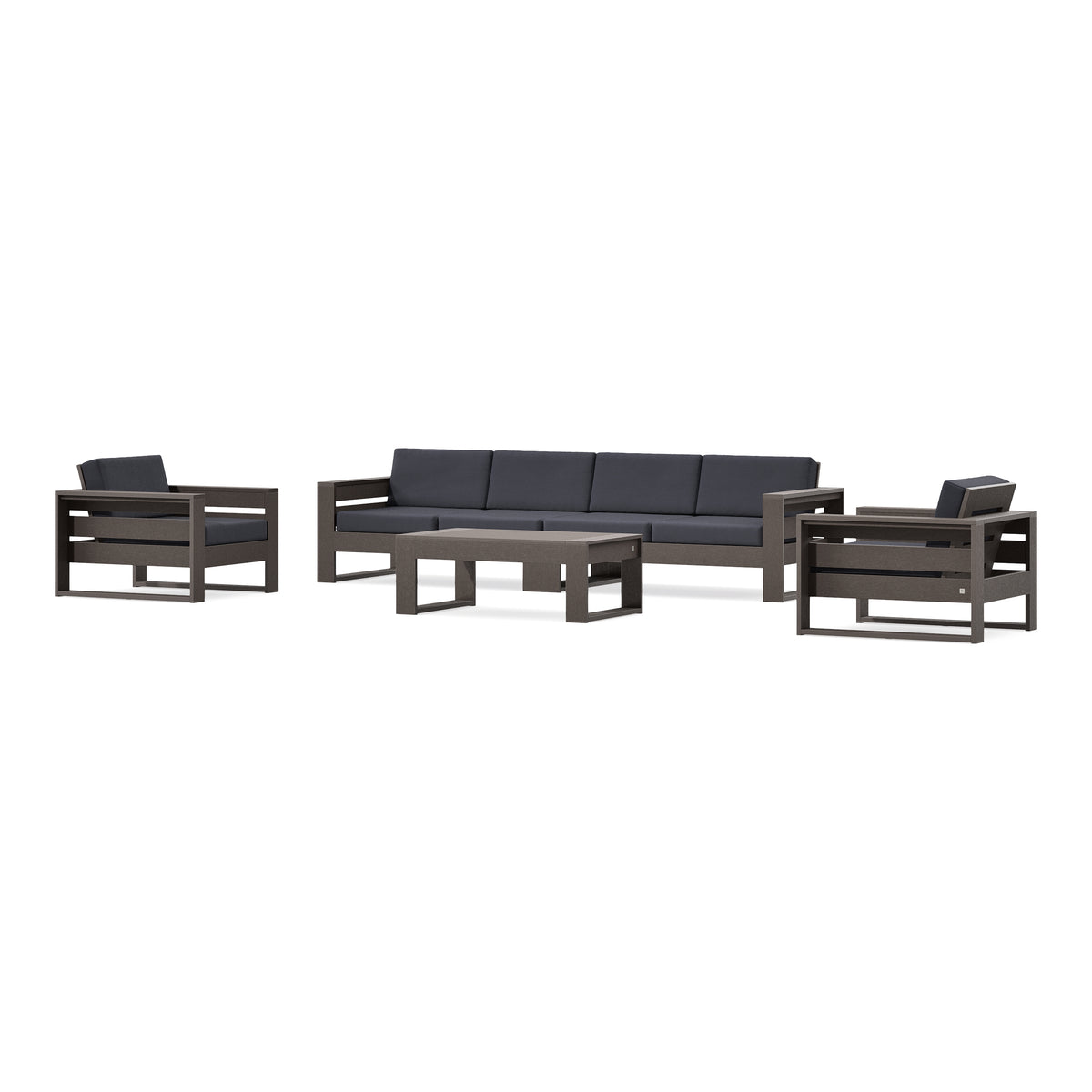 POLYWOOD PW Designer Series Latitude 5-Piece Lounge Sofa Set in Vintage Coffee / Midnight Linen