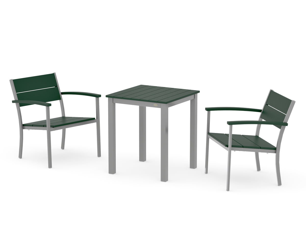 POLYWOOD Main Street 3-Piece Square Dining Set in Silver / Green