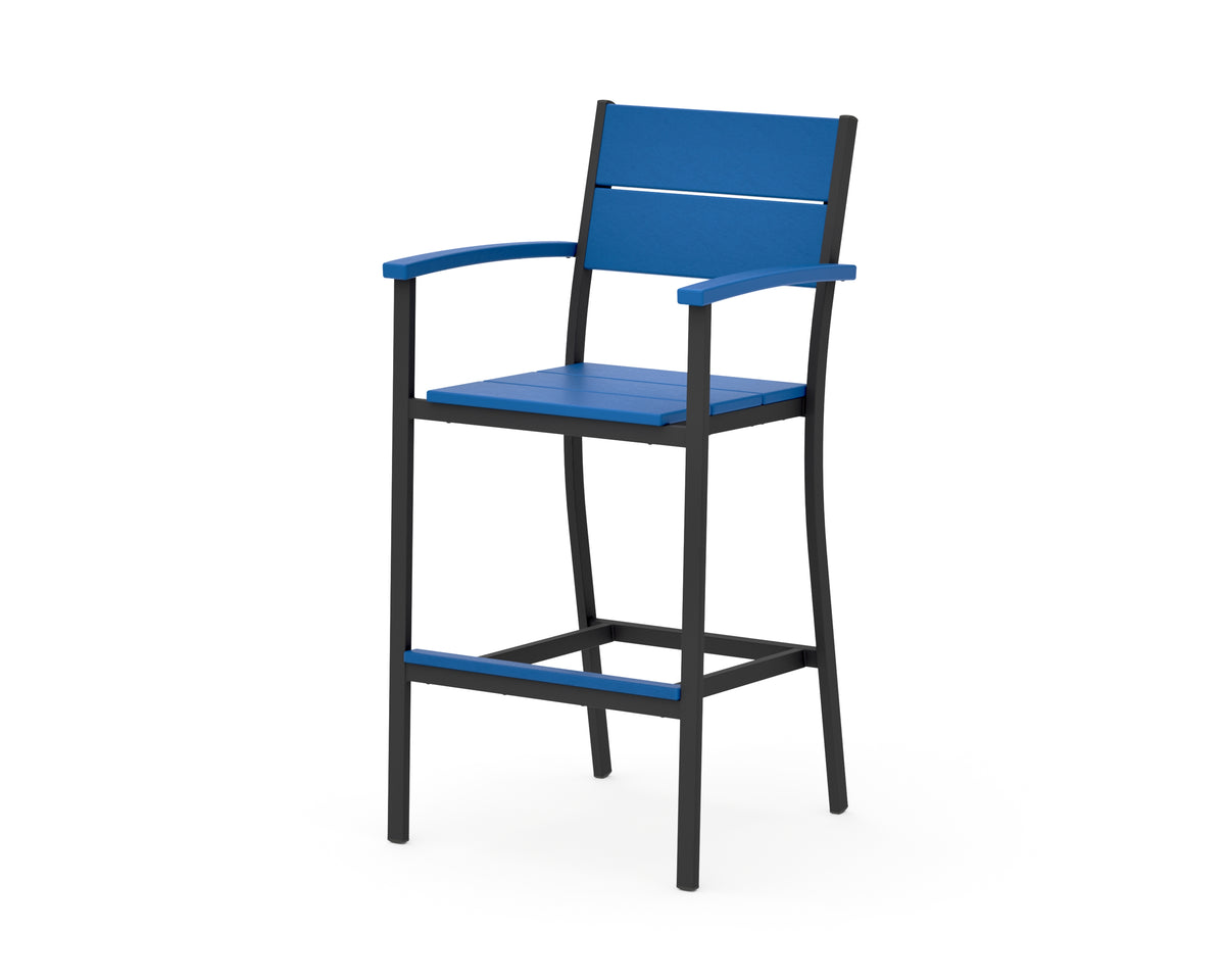 POLYWOOD Main Street Bar Arm Chair in Black / Pacific Blue