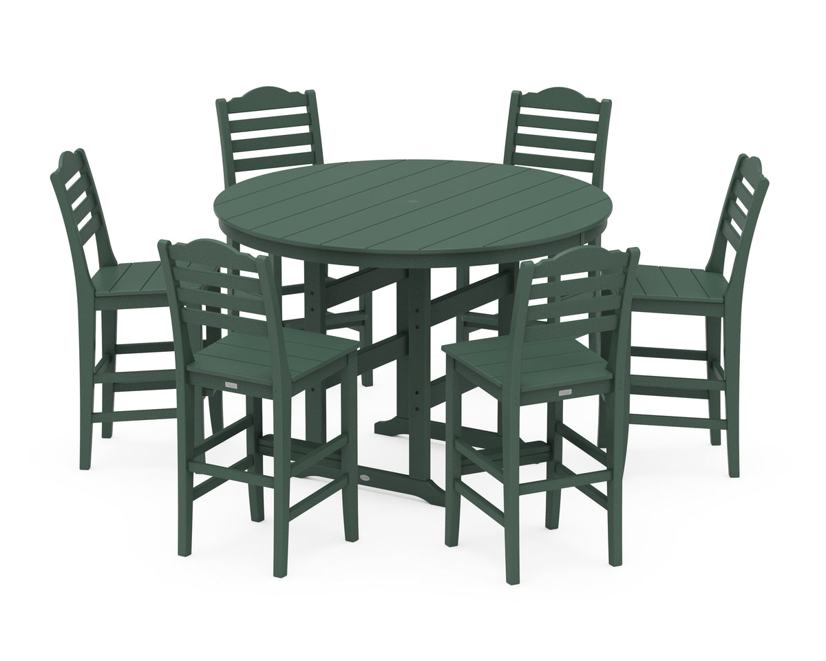 POLYWOOD Savannah 7-Piece Farmhouse Side Chair Round Bar Set in Green