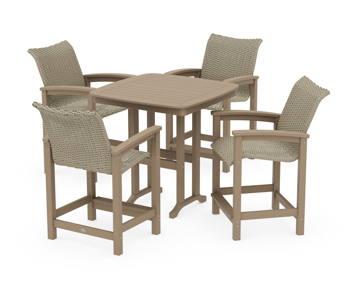 POLYWOOD Coastal Woven 5-Piece Counter Set in Vintage Sahara / Dune Grass