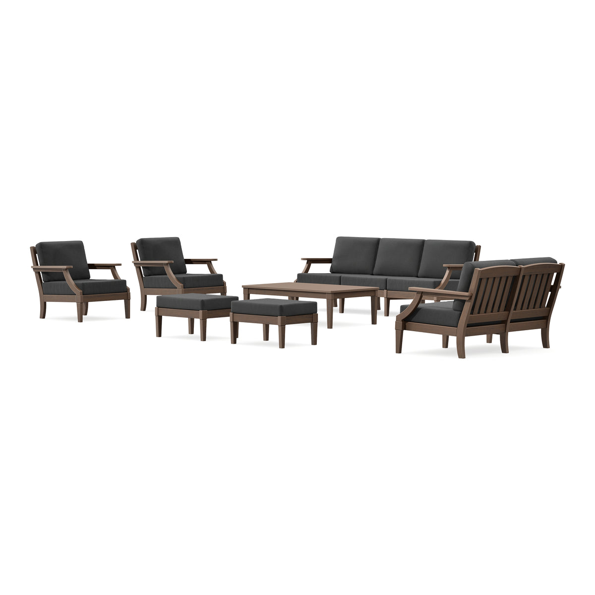 POLYWOOD PW Designer Series Estate 7-Piece Lounge Sofa Set in Kona / Spectrum Carbon