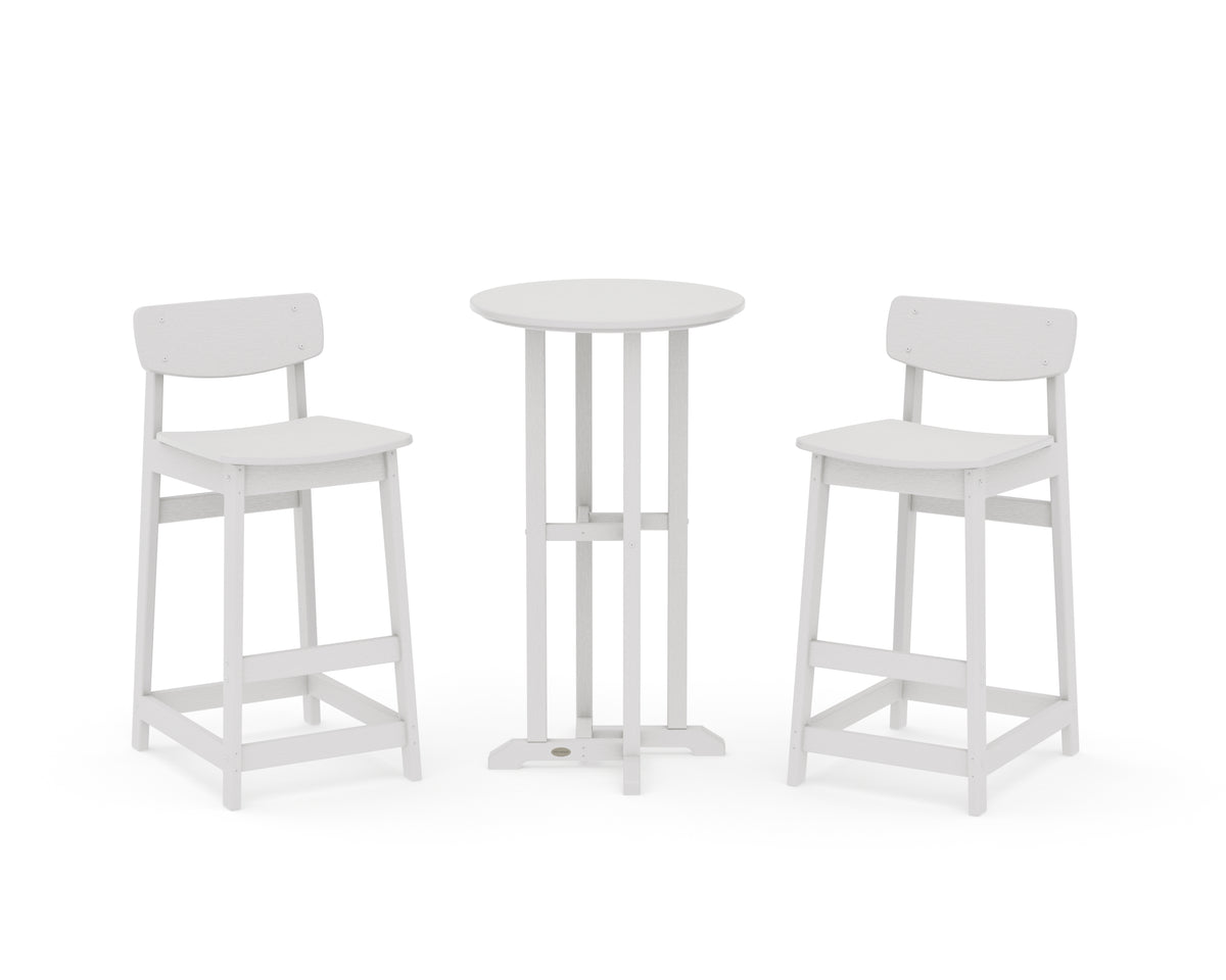 POLYWOOD Modern Studio Urban Lowback Bar Chair 3-Piece Bistro Set in Vintage White