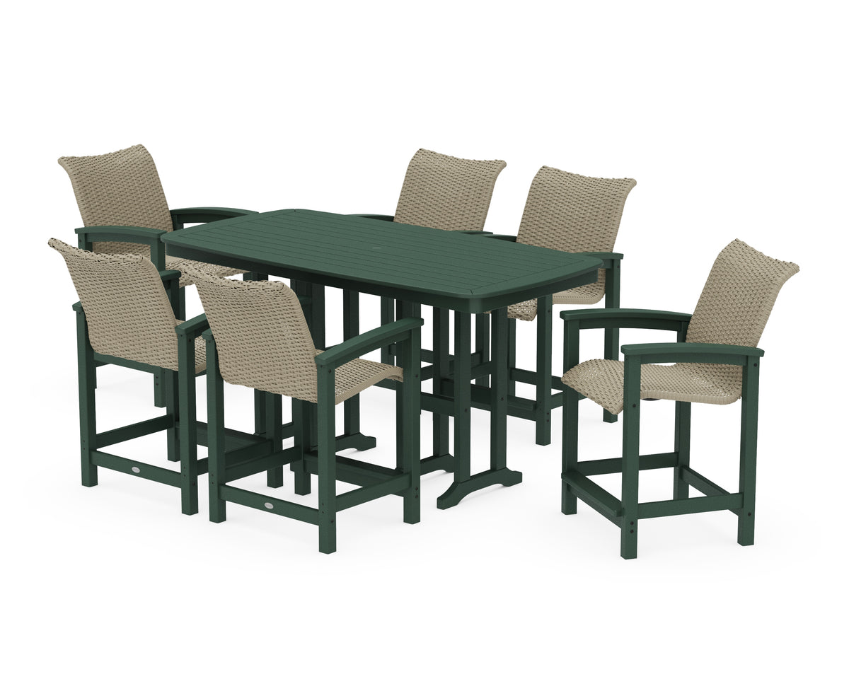POLYWOOD Coastal Woven Arm Chair 7-Piece Counter Set in Green / Dune Grass