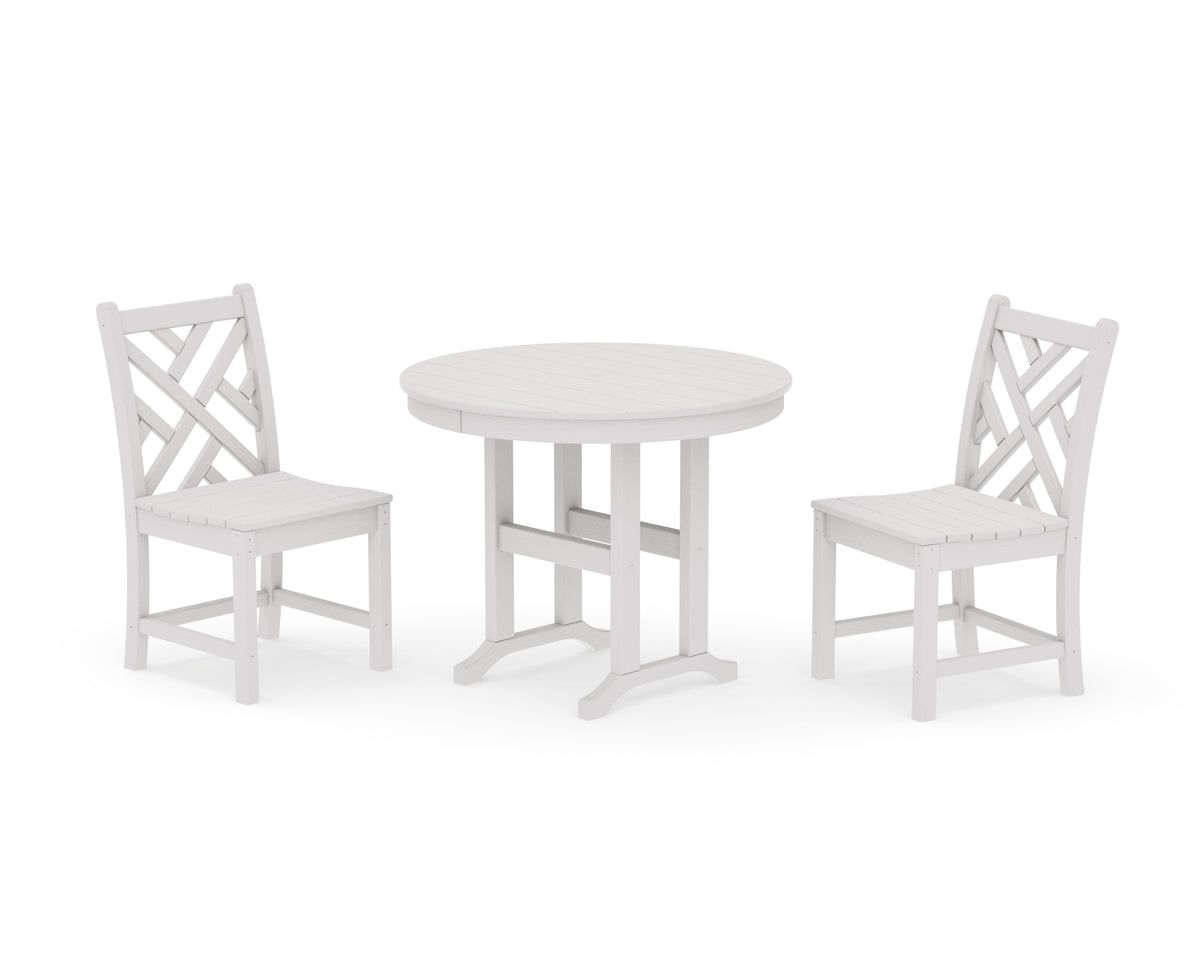POLYWOOD Chippendale Side Chair 3-Piece Round Dining Set in Vintage White