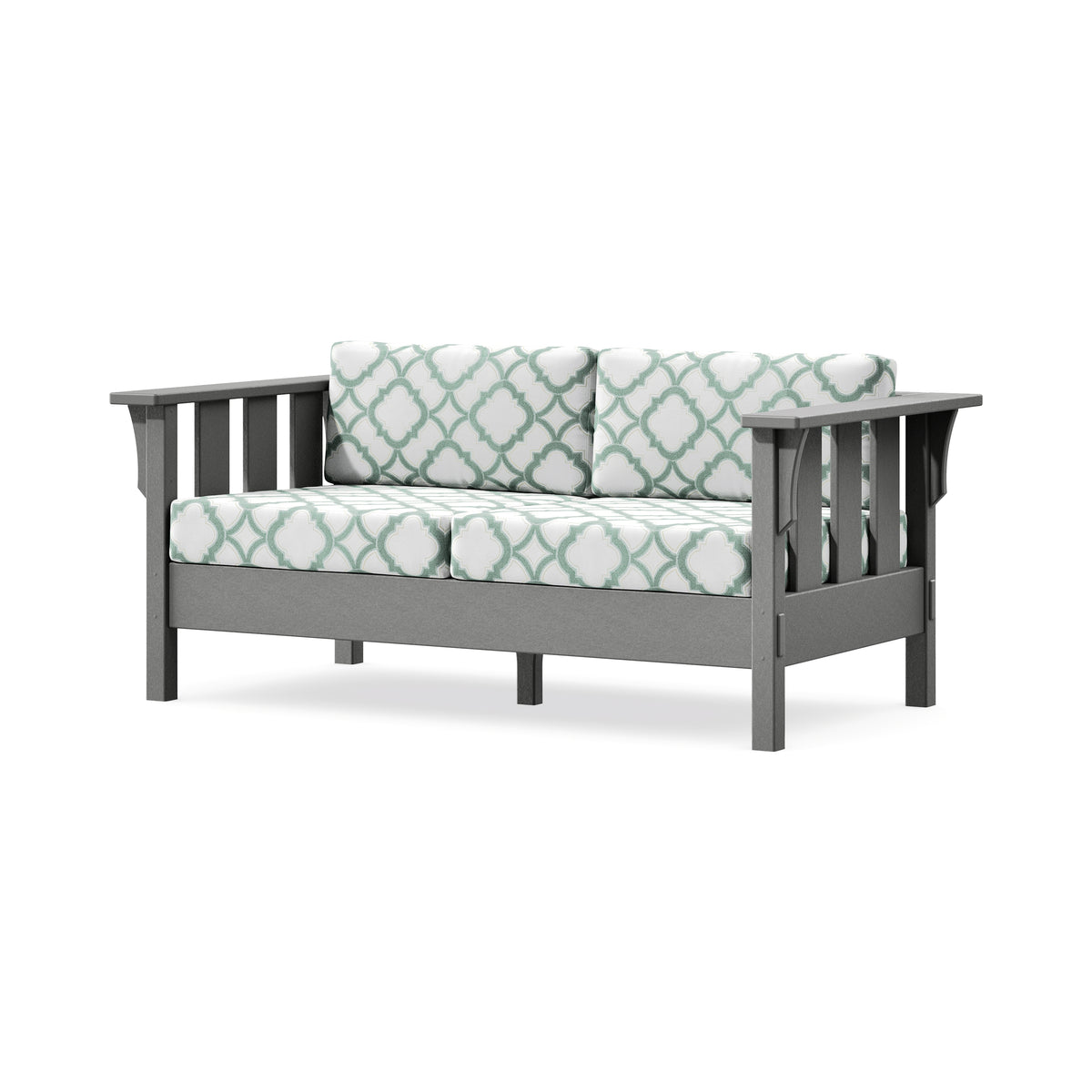 POLYWOOD Acadia Deep Seating Loveseat in Slate Grey / Trellis Glacier Spa