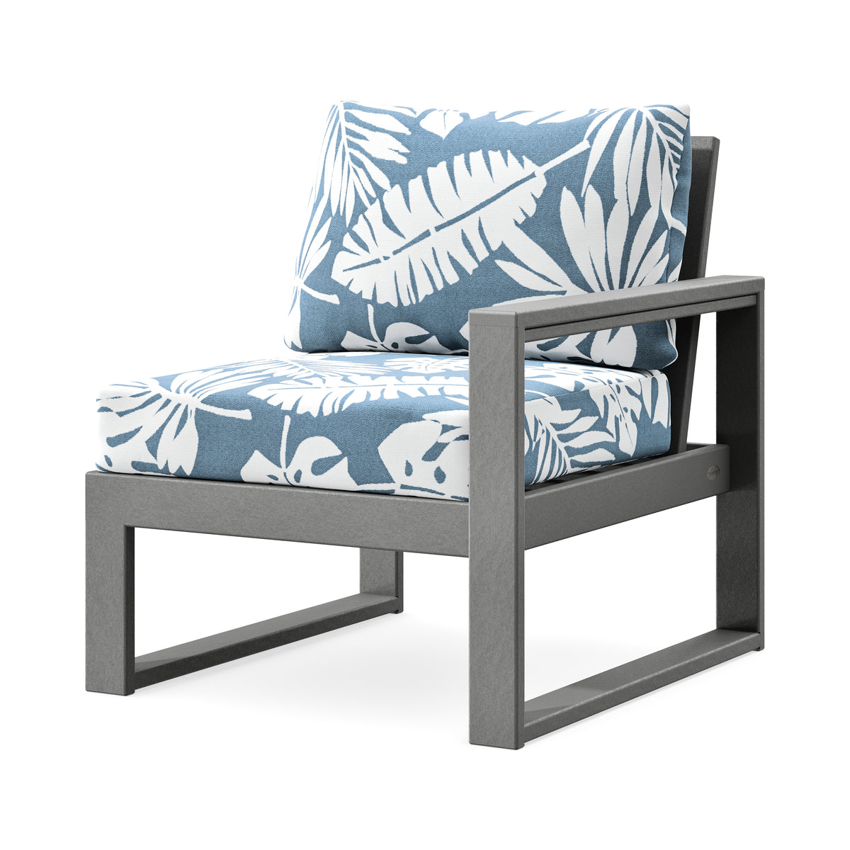 POLYWOOD EDGE Modular Right Arm Chair in Slate Grey / Leaf Sky Blue