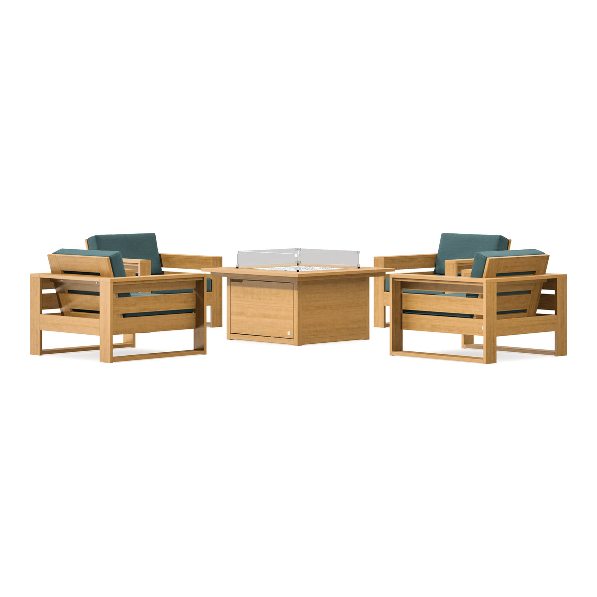 POLYWOOD PW Designer Series Latitude 5-Piece Lounge Fire Table Set in Natural / Ocean Teal