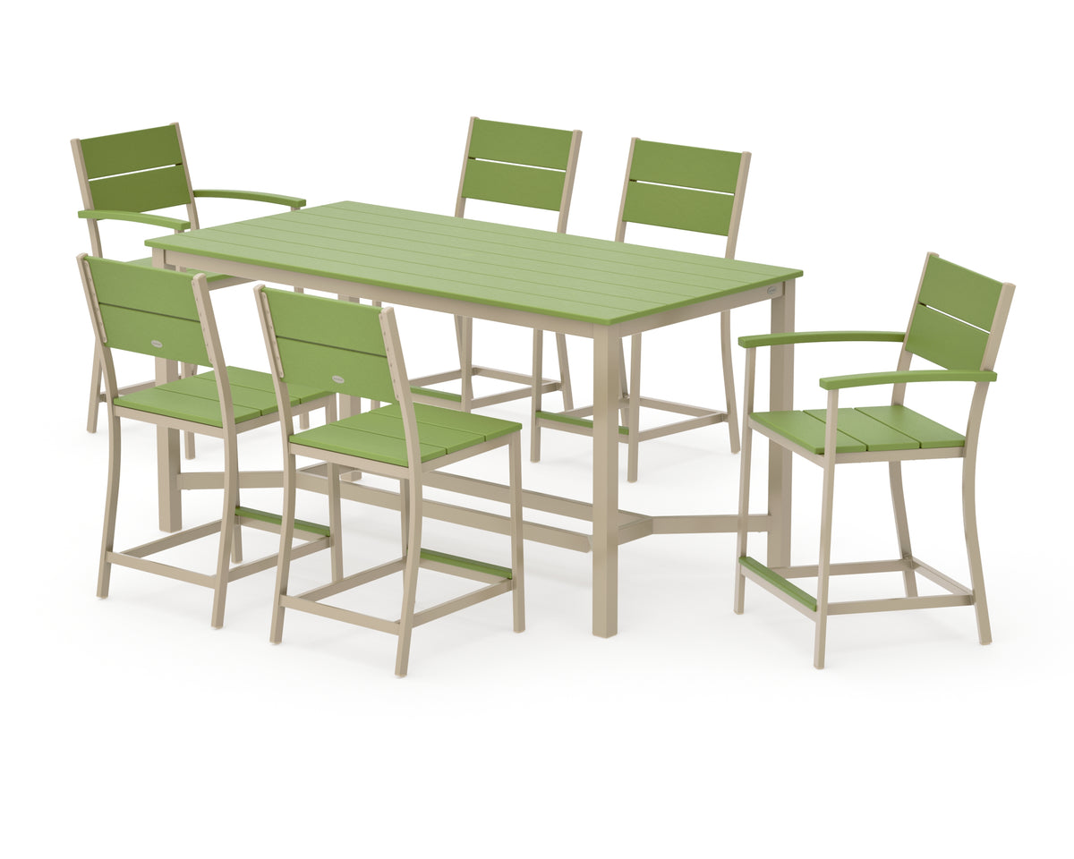 POLYWOOD Main Street 7-Piece Counter Set in Sand / Lime