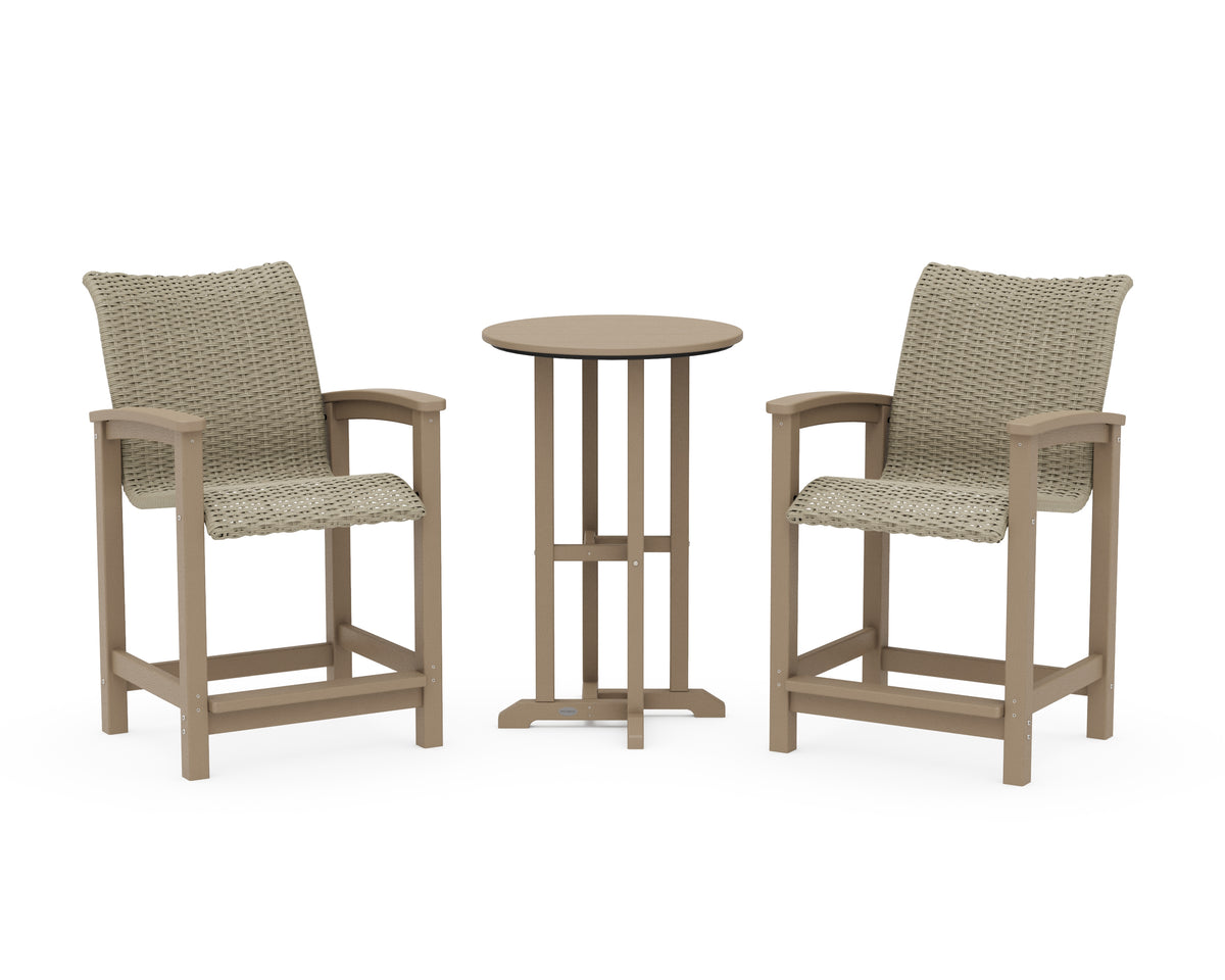 POLYWOOD Coastal Woven 3-Piece Farmhouse Counter Set in Vintage Sahara / Dune Grass