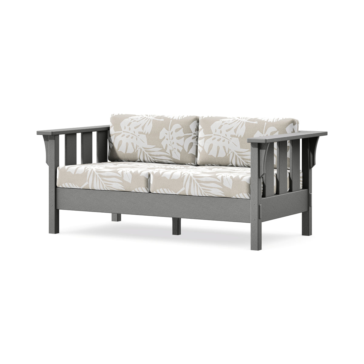 POLYWOOD Acadia Deep Seating Loveseat in Slate Grey / Leaf Dune Burlap