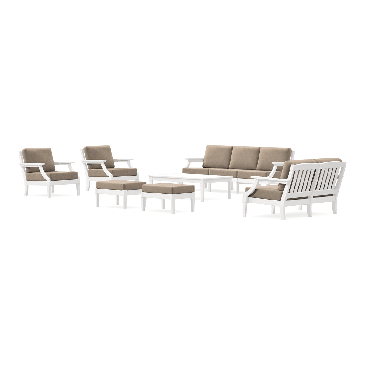 POLYWOOD PW Designer Series Estate 7-Piece Lounge Sofa Set in Vintage White / Spiced Burlap