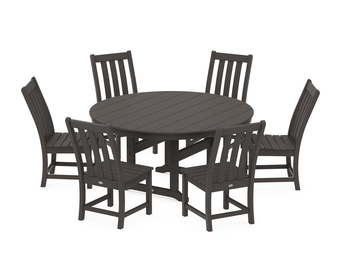 POLYWOOD Vineyard 7-Piece Side Chair Round Farmhouse Dining Set in Vintage Coffee