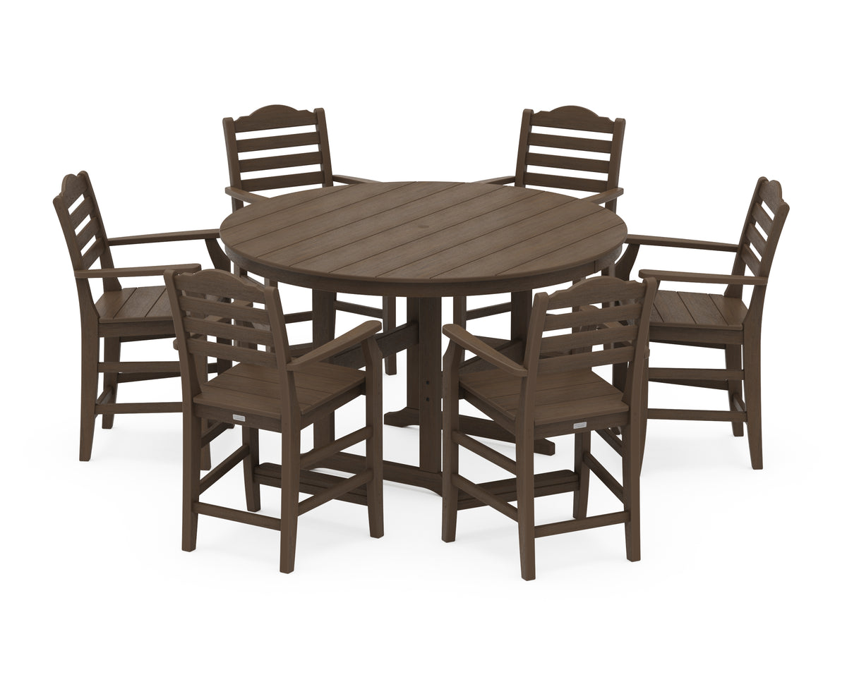 POLYWOOD Savannah 7-Piece Arm Chair Round Farmhouse Counter Set in Kona