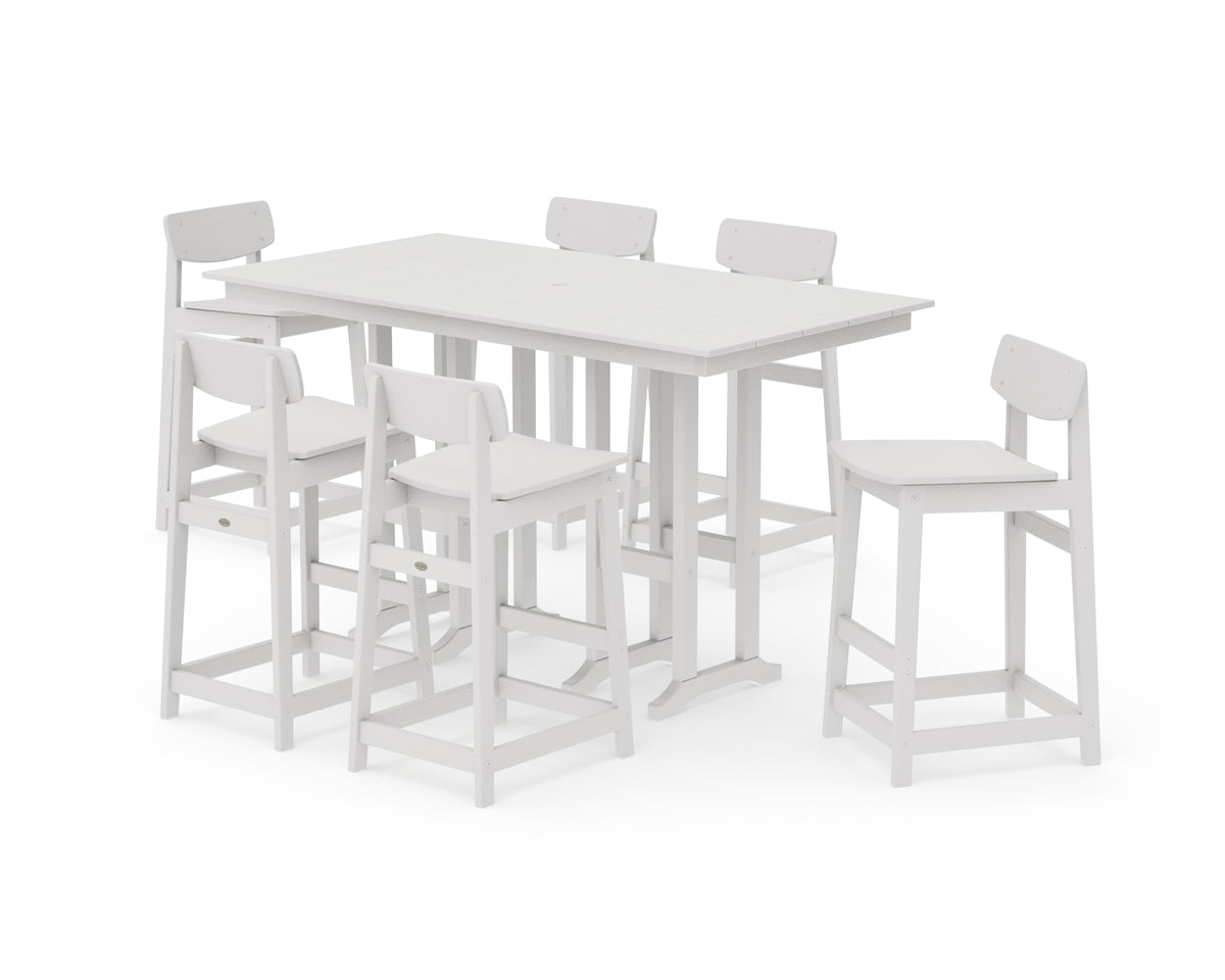 POLYWOOD Modern Studio Urban Lowback Bar Chair 7-Piece Set in Vintage White