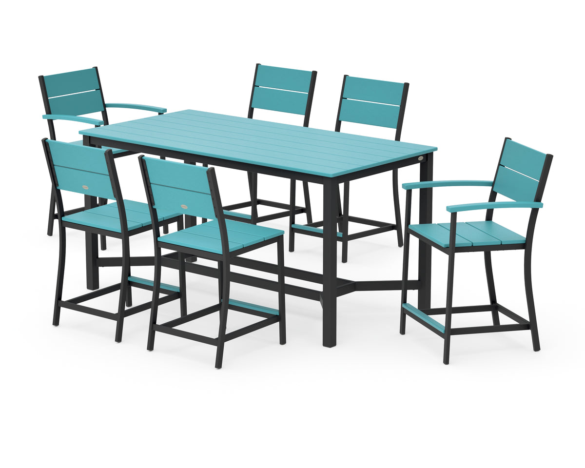POLYWOOD Main Street 7-Piece Counter Set in Black / Aruba
