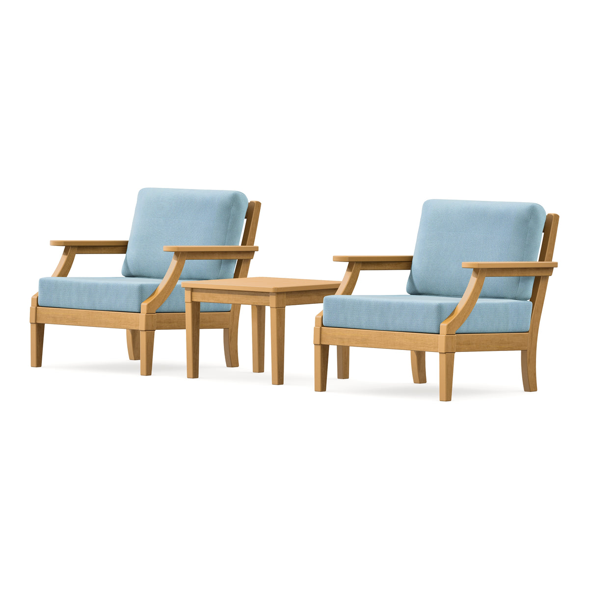 POLYWOOD PW Designer Series Estate 3-Piece Lounge Chair Set in Natural / Lattice Sky Blue