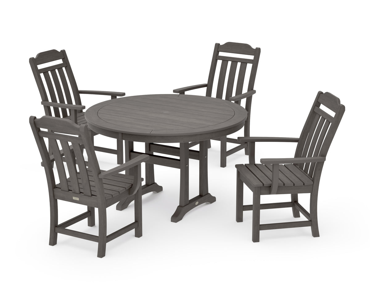 POLYWOOD Cottage 5-Piece Round Dining Set with Trestle Legs in Driftwood