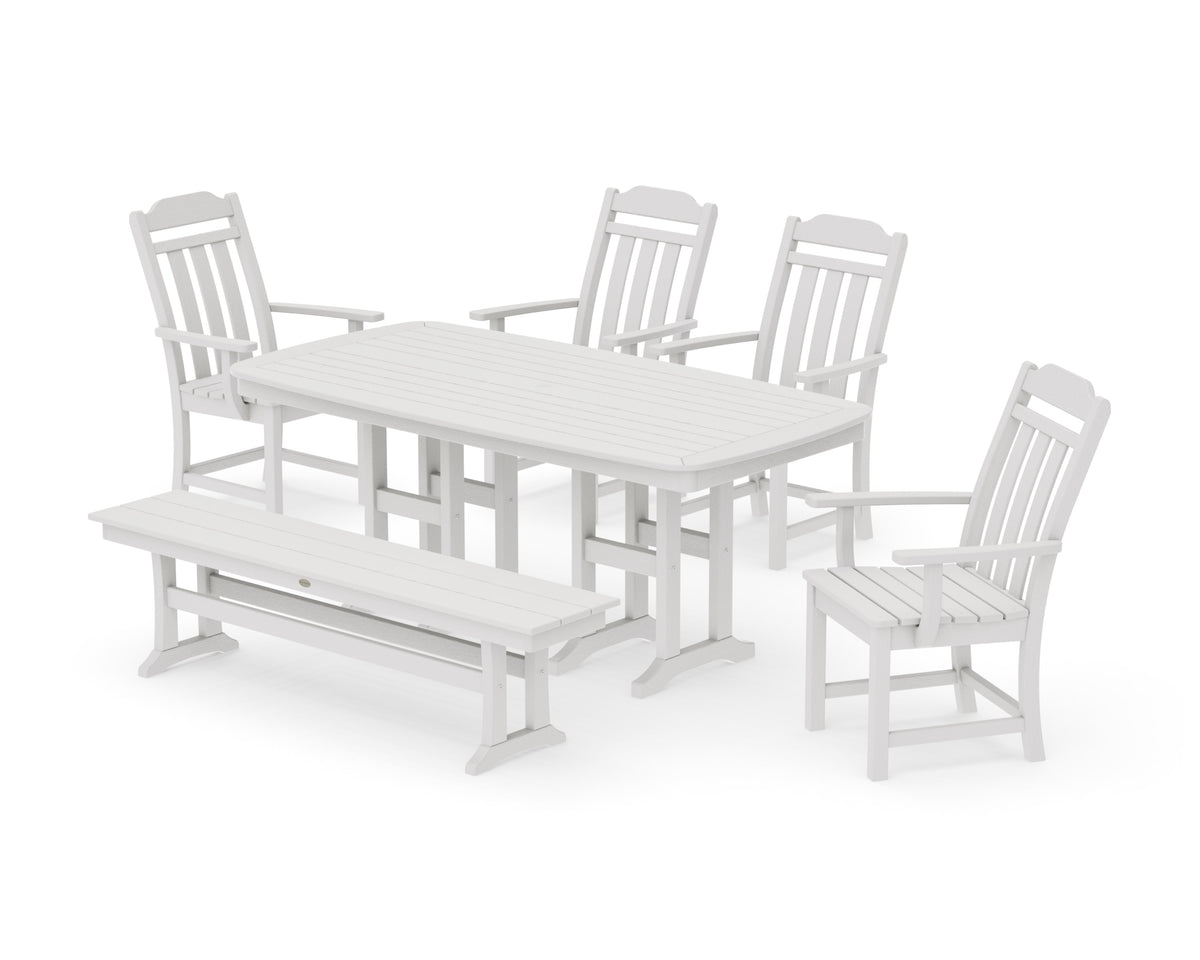 POLYWOOD Cottage 6-Piece Dining Set with Bench in Vintage White