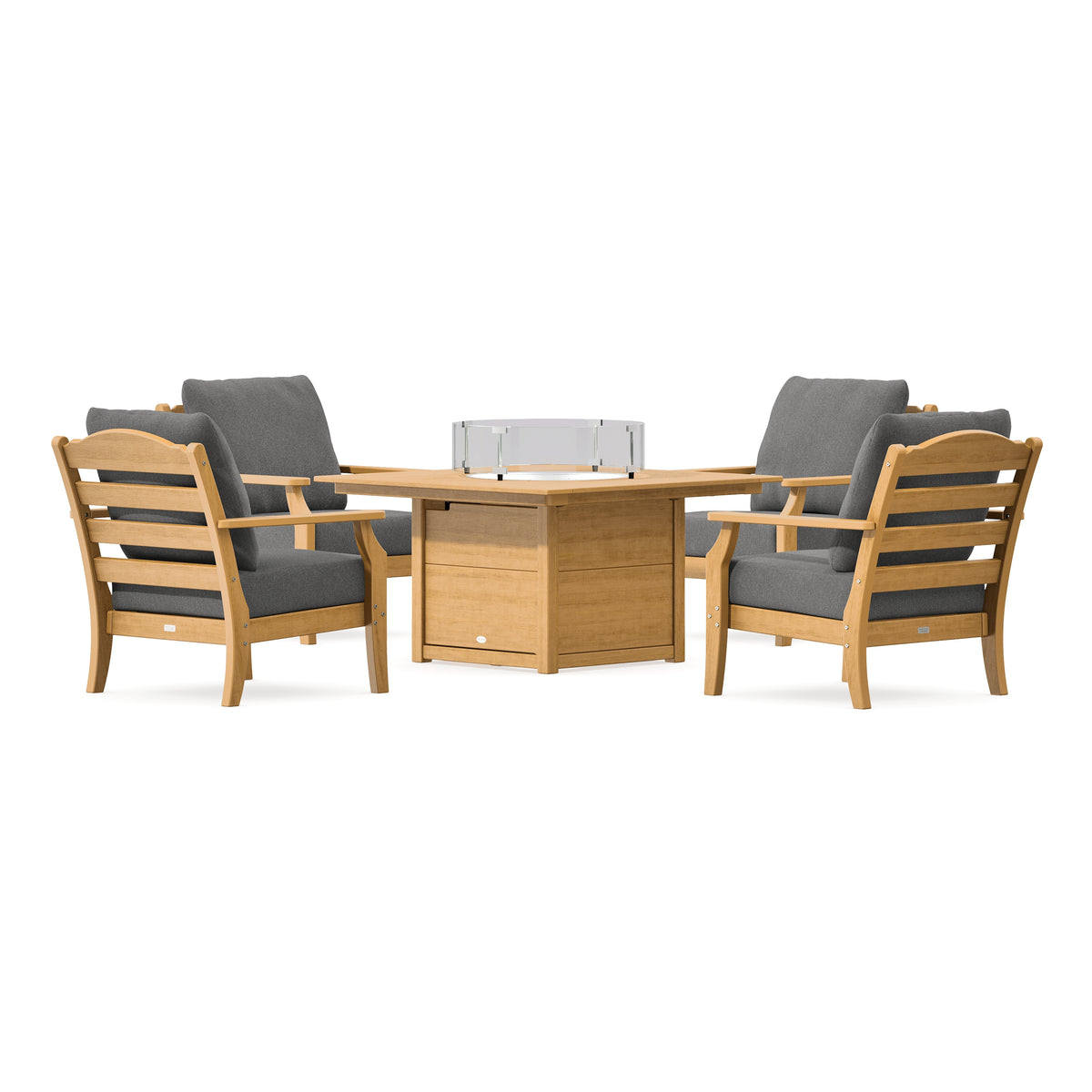 POLYWOOD Savannah 5-Piece Deep Seating Set with Fire Pit Table in Natural