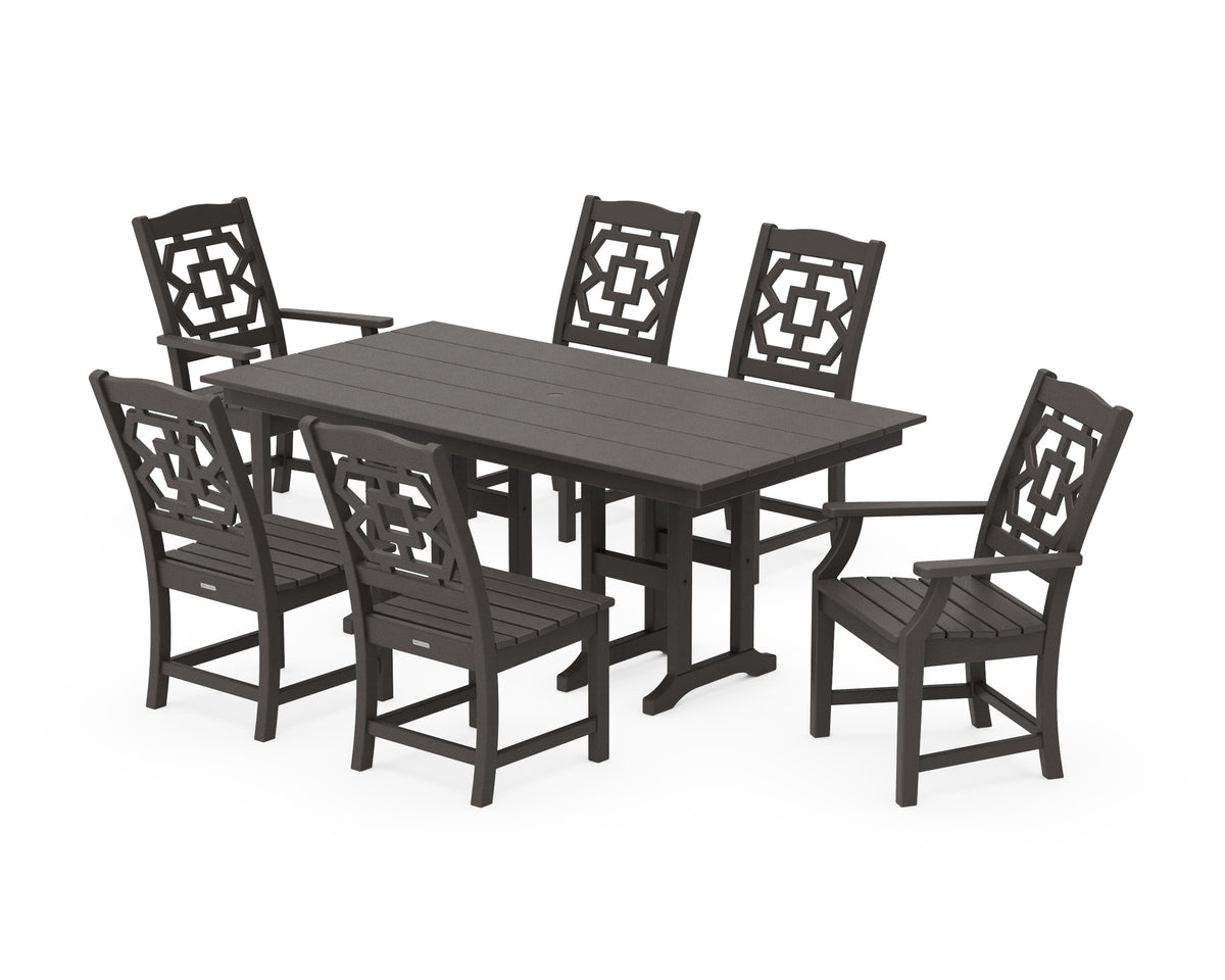 POLYWOOD Chinoiserie 7-Piece Farmhouse Dining Set in Vintage Coffee