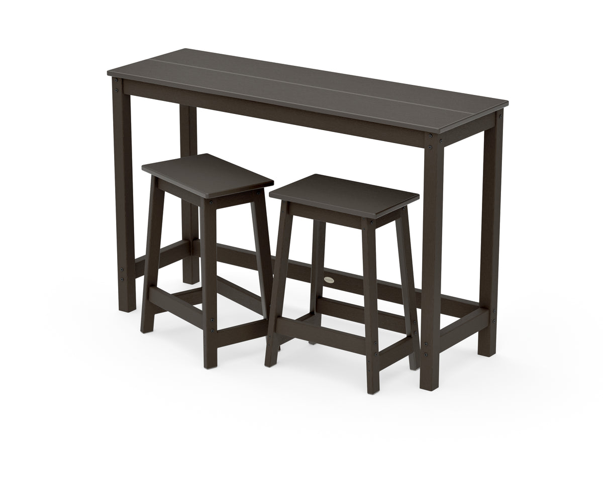 POLYWOOD Modern Studio Stool 3-Piece Counter Balcony Set in Vintage Coffee