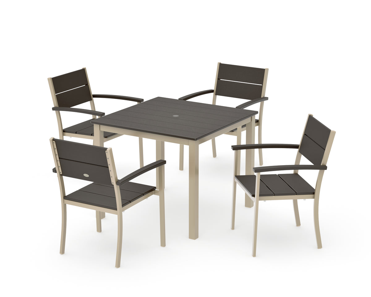 POLYWOOD Main Street 5-Piece Dining Set with Main Street 36" x 36" Dining Table in Sand / Vintage Coffee