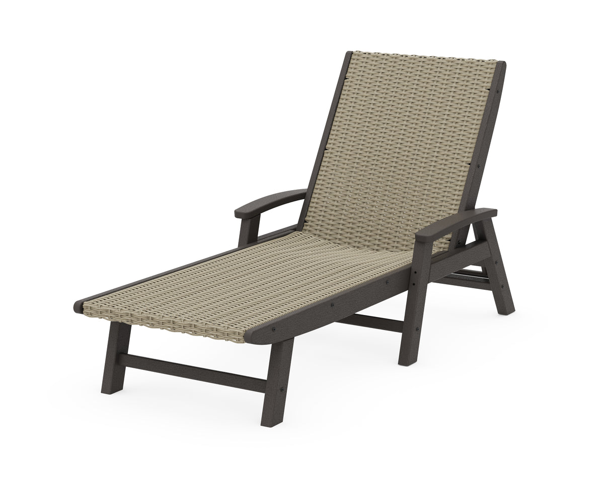 POLYWOOD Coastal Woven Chaise with Arms in Vintage Coffee / Dune Grass