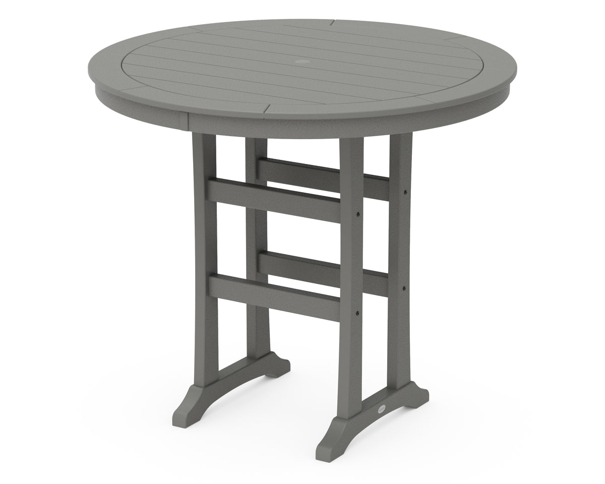 POLYWOOD Nautical Trestle 48" Round Bar Table in Slate Grey