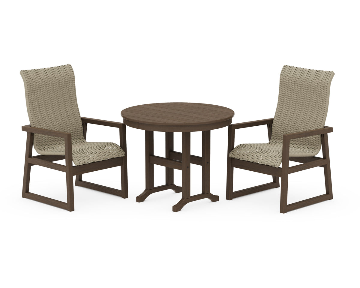 POLYWOOD EDGE Woven High-Back 3-Piece Farmhouse Dining Set in Kona / Dune Grass