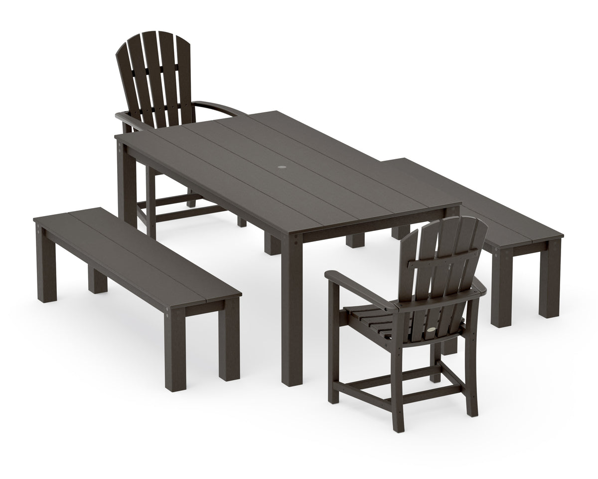 POLYWOOD Palm Coast 5-Piece Parsons Dining Set with Benches in Vintage Coffee