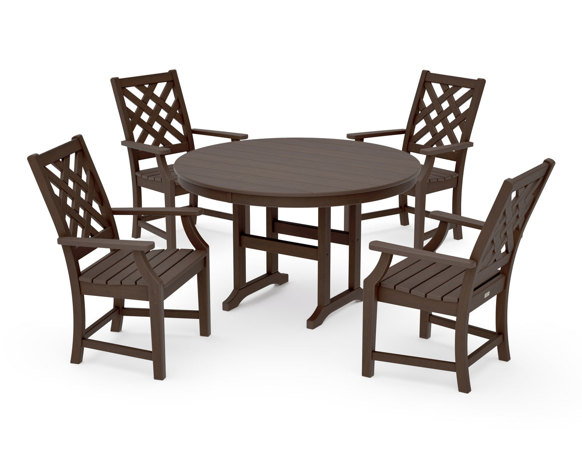 POLYWOOD Wovendale 5-Piece Round Farmhouse Dining Set in Kona