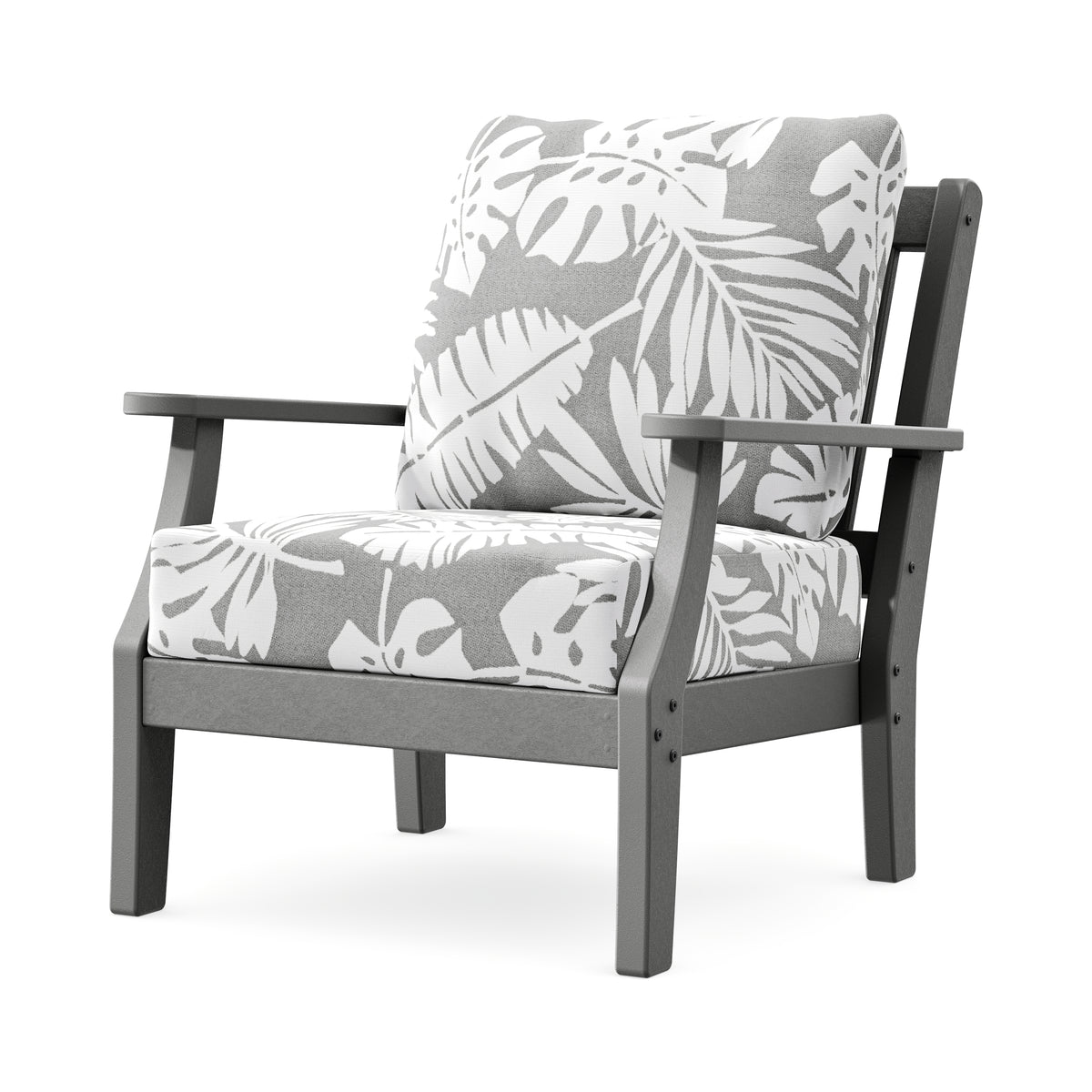POLYWOOD Chinoiserie Deep Seating Chair in Slate Grey / Leaf Grey Mist