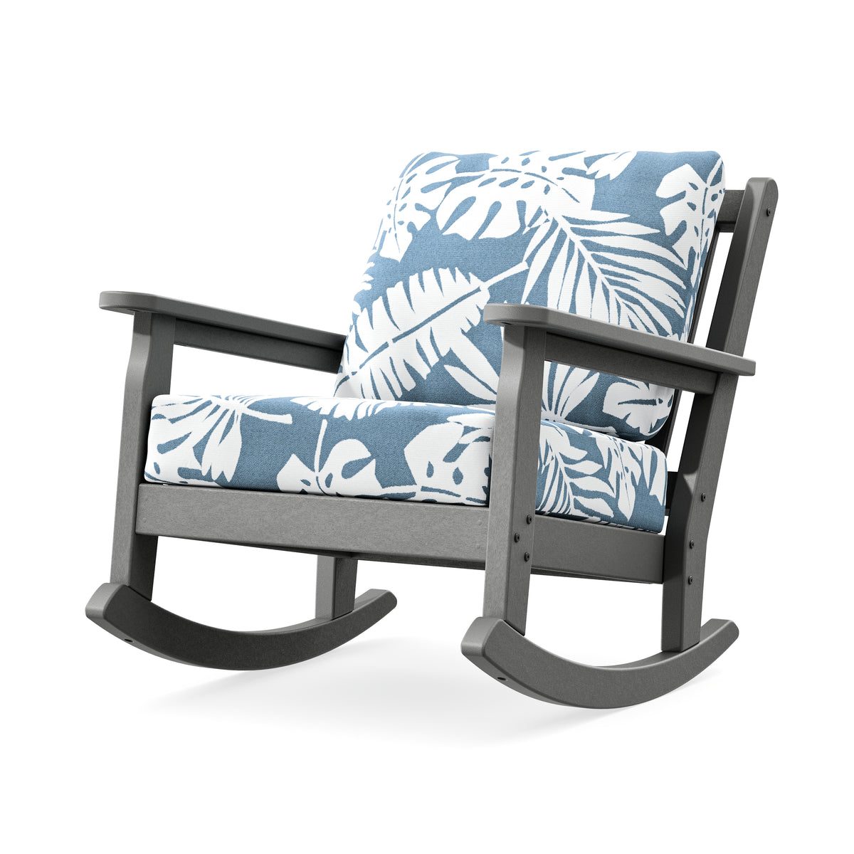 POLYWOOD Chippendale Deep Seating Rocking Chair in Slate Grey / Leaf Sky Blue