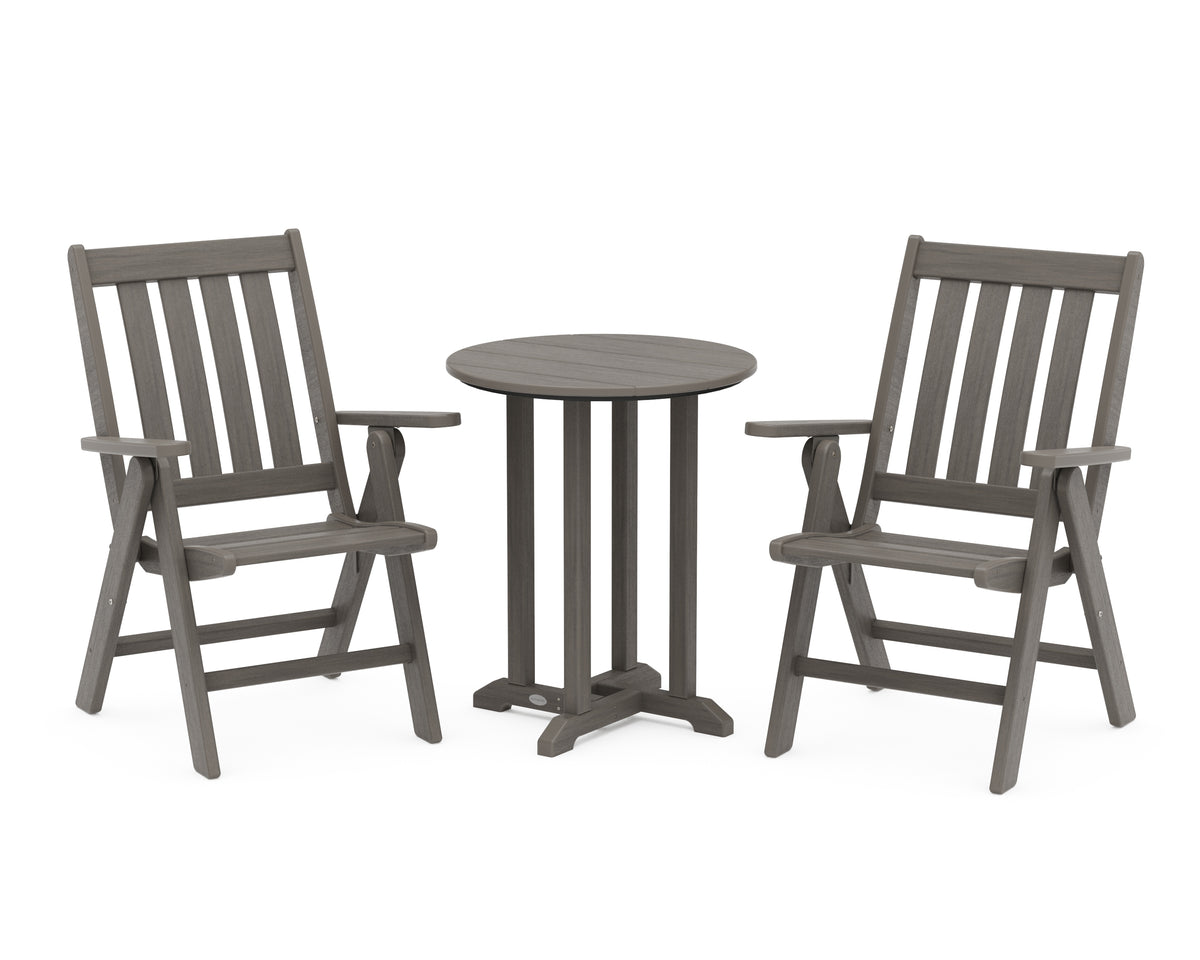 POLYWOOD Vineyard Folding Chair 3-Piece Round Bistro Dining Set in Driftwood