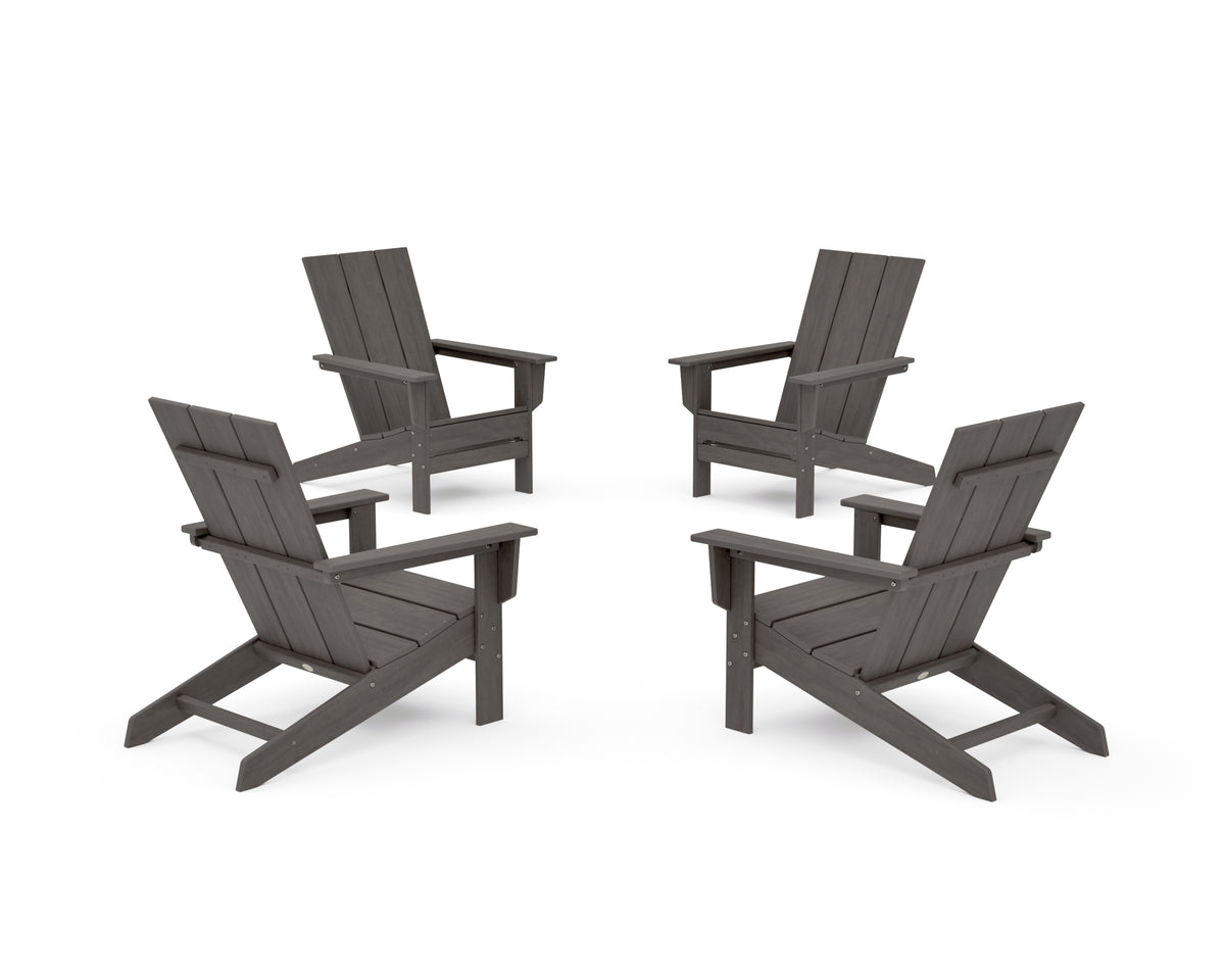 POLYWOOD 4-Piece Modern Studio Adirondack Chair Conversation Set in Driftwood
