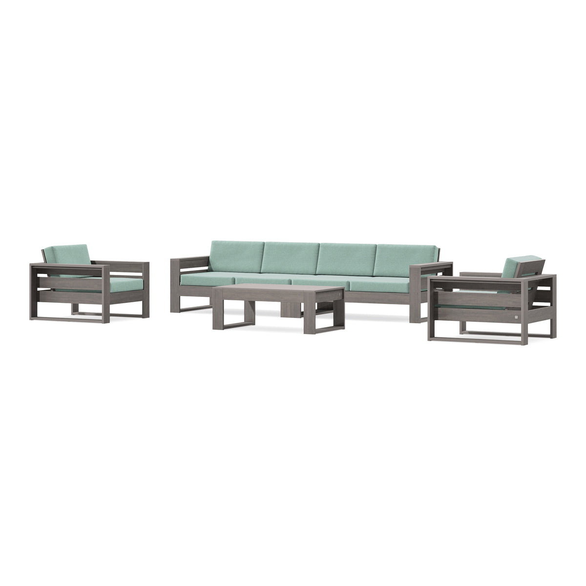 POLYWOOD PW Designer Series Latitude 5-Piece Lounge Sofa Set in Driftwood / Glacier Spa