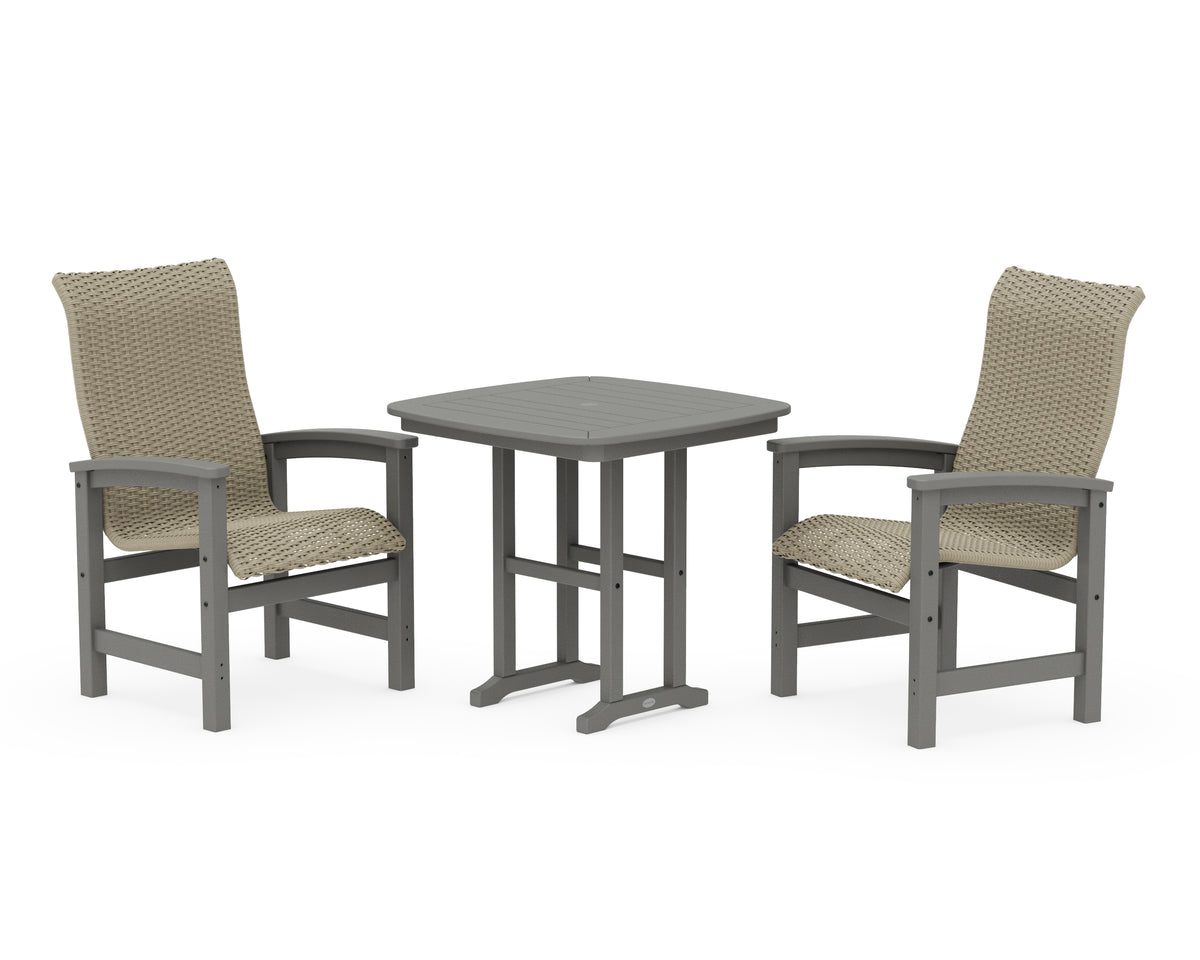 POLYWOOD Coastal Woven High-Back 3-Piece Dining Set in Slate Grey / Dune Grass